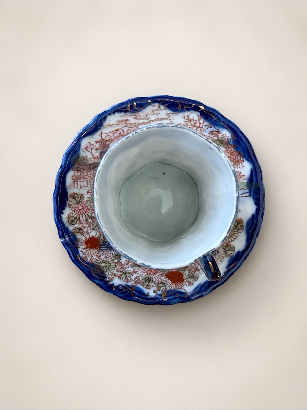 5 / $40 Vintage 1950s Japanese Geisha Tea Cup & Plate Porcelain Set Blue - Picture 5 of 5